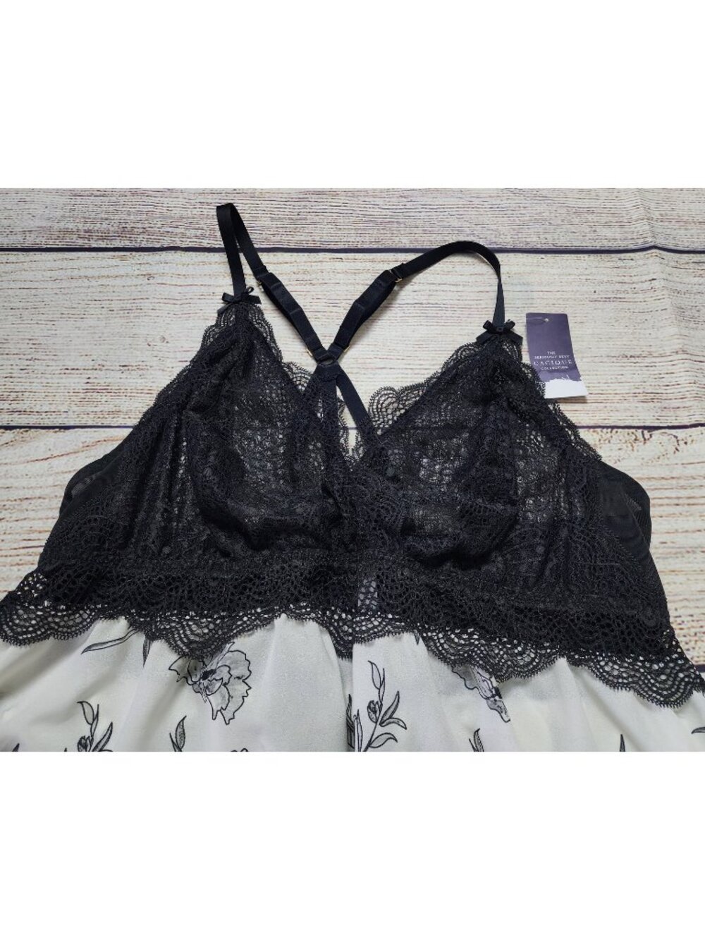 Cacique Size 22/24 Black White Lace Lingerie Babydoll Teddy Romantic Coquette - Picture 4 of 10